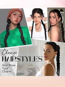 2件装长辫子马尾接发，带发圈，长直环绕式接发，自然柔软合成纤维马尾辫 - 彩色 - 查看 5