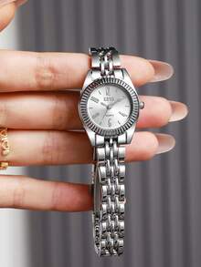 1pc Elegant & Refined Steel Band Quartz Watch, Minimalist Dial, Gentle Commuting Style Wristwatch Suitable For Teenagers And Students, Great For , Year-End, Singles' Day, Birthday Gifts - Silver - View 5