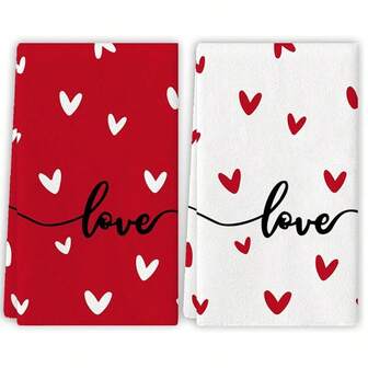 2/4 piezas Toallas de cocina con estampado de corazón, súper absorbentes con diseño de corazón de dibujos animados, toallas de mano reutilizables y lavables a máquina, adecuadas para el hogar, la cocina, el baño, el coche, la limpieza de ventanas - Paños de cocina suaves de punto, decoración del Día de San Valentín