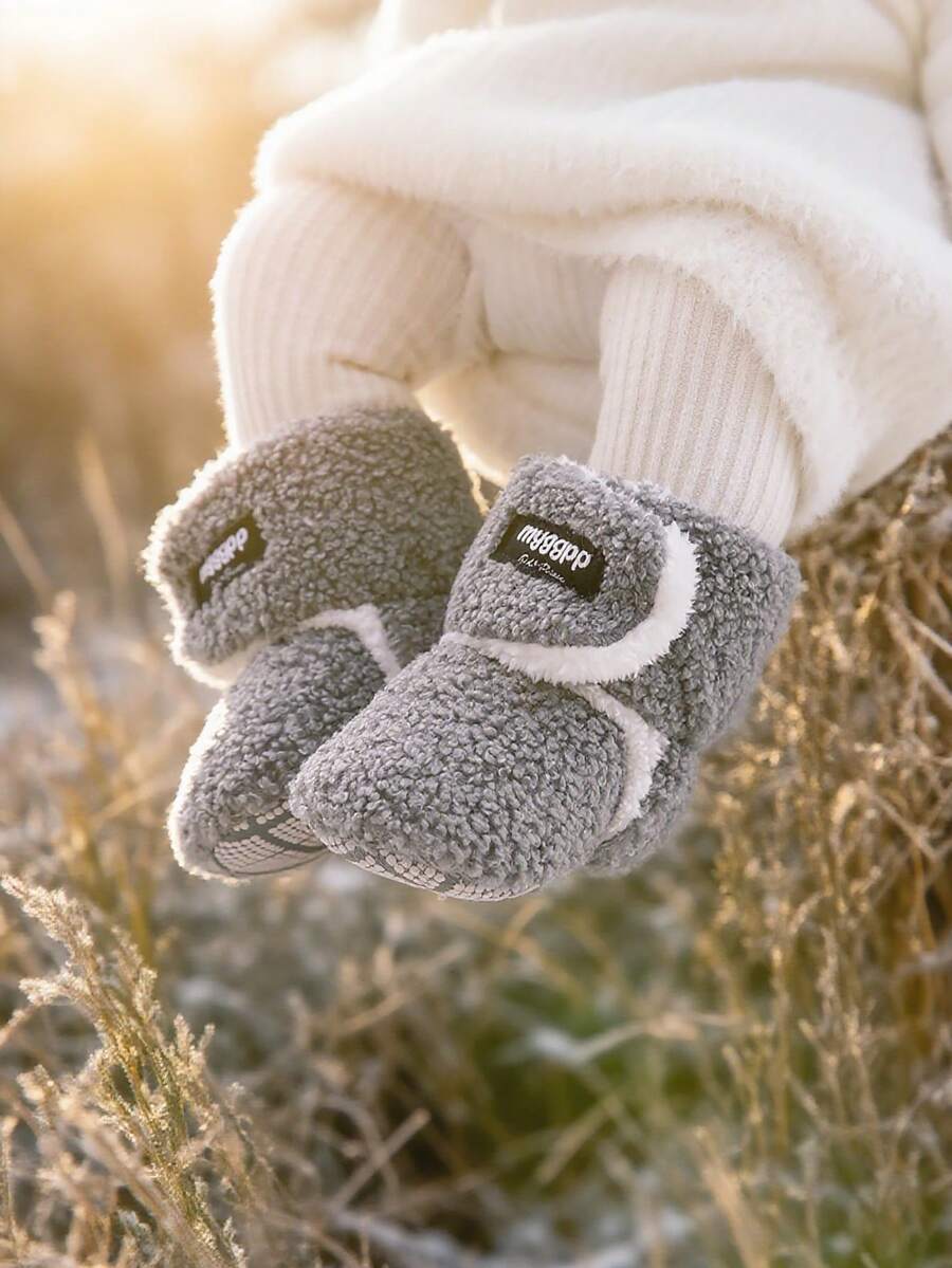 婴儿鞋、新生儿袜鞋、拖鞋、冬季保暖婴儿床鞋、幼儿鞋 - 灰色 - 查看 1