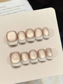 10pcs Handmade Reusable Full Cover Nail Stickers - Square Medium-Length French White & Cat Eye Glossy Press-On Nails, Suitable For Women, Commute And Casual Wear, Minimalist Elegant Design, Nail Stickers, Professional Manicure, High-Quality Stickers. Cute Classic French Manicure Suitable For Women And Girls For Daily And Party Wear. Full Cover Fake Nails, Press On Nails Long, Comes With Manicure Tool Kit, Great Gift For Women And Girls - Multicolor - View 4