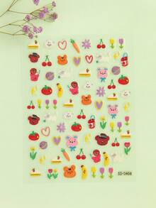 1 Sheet 6D Cartoon Nail Stickers – Kawaii Animal Dessert Flower Nail Art For Girls - Nhiều màu - Xem 4