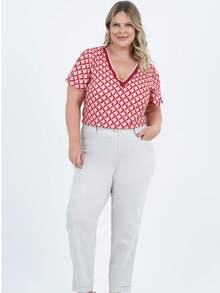 Women's Plus Size Short Sleeve Graphic Blouse - 酒紅色 - 查看 10
