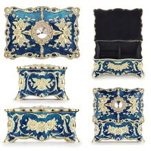 Hipiwe Vintage Jewelry Box, Small Enameled Trinket Box Organizer Rectangular Treasure Chest Box Jewelry Decorative Box Keepsake Gift Box Case For Women,3.7x 2.7x 2 Inch,Small,Blue - Biru - View 4