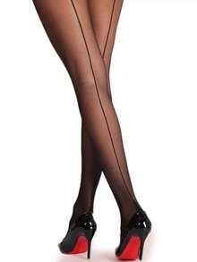 1件装女士黑色竖条纹修身超薄连裤袜 - 黑色 - 查看 1