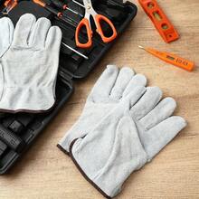 20 Pairs Leather Work Gloves Heavy Duty Durable Cowhide Leather Driver Gloves Construction Industrial And Personal Use Wood Cutting Garden Working, Large Size - Initial - View 9