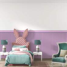 Lilac Lavender Adhesive Slatted Wallpaper With Stripe For Half Wall - 丁香薰衣草 - 查看 7