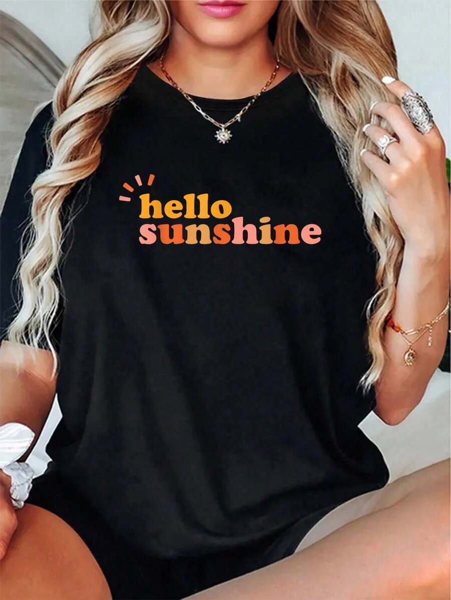 100% Cotton Unisex Hello Sunshine! Men Women  T-Shirt Positive Mind, Positive Vibes T-Shirt – Short Sleeve, Unisex Casual Tee - Black - View 1