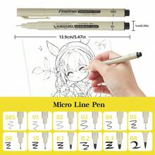 12支装绘图笔套装，黑色墨水，细头勾线笔，适用于素描、卡通绘画和艺术插画 - 多色 - 查看 3