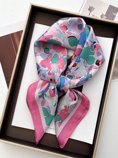 1pc Women's Elegant/Retro Fashion Printed Lightweight Faux Silk Scarf/Satin Square Scarf, Headscarf, Neck Scarf