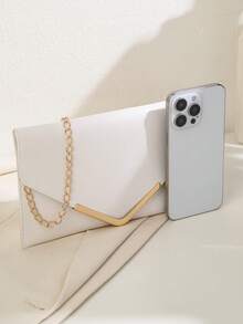 Elegante clutch de sobre blanco con correa de cadena para fiesta - Blanco - Ver 6