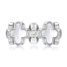 Trébol de Cuatro Hojas, Fritillaria Blanca, Zirconia Cúbica Brillante, Chapado en Oro/Plata, Ajustable - Ideal para Cumpleaños y Aniversarios - Oro - Ver 2