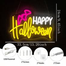 Biển hiệu neon Halloween vui nhộn, Biển hiệu LED hình con dơi Halloween để trang trí tường, Sử dụng nguồn USB, Đèn neon trang trí tiệc, phòng giải trí, phòng ngủ, phòng trẻ em, phòng khách, quán bar, trang trí ngày Halloween, Dễ dàng lắp đặt. - ánh sáng đa sắc - Xem 5