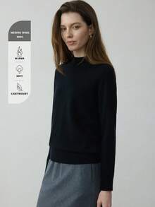 100%美麗諾羊毛女款毛衣 2026秋季新款女裝 假領套頭針織毛衣 秋冬女裝新款 羊毛黑色 - 黑色 - 查看 3
