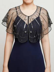 EVERPRETTY Spring Solid Color Wrap Detail Spaghetti Strap Drape Open Back Chiffon Slip Dress, Elegant Navy Blue Bridesmaid Dress, Wedding Guest Dress - Navy Blue - View 9