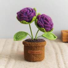 Handmade Crochet Flower Bouquet Desktop Decor, Handwoven Artificial Potted Plant, Creative Crochet Desktop Ornament, Suitable As Mother's Day, Anniversary, Birthday, Valentine's Day Gift, Or Home/Office Desk Decoration For Mom, Friends, Girlfriend - Multicolor - View 15