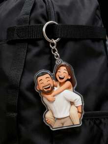 1pc Personalized 2D Cartoon Keychain, 2D Character Custom Acrylic Photo Keychain, Customized Acrylic Cartoon Character Keychain, Valentine's Day Gift For Her/Him, Souvenir, Elegant Pendant Accessory, Unique Commemorative Gift For Friends, Family, Couples, Suitable For Birthday, Wedding, Anniversary, Creative Decorative Accessory - Multicolor - View 4