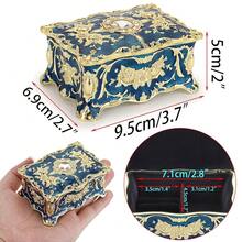 Hipiwe Vintage Jewelry Box, Small Enameled Trinket Box Organizer Rectangular Treasure Chest Box Jewelry Decorative Box Keepsake Gift Box Case For Women,3.7x 2.7x 2 Inch,Small,Blue - Biru - View 6