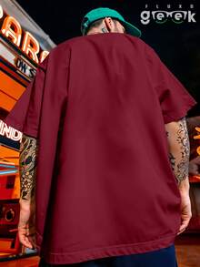 Oversized Gym T-Shirt With Funny Phrase "Calm Down, " REF 3297 FLUXO GEEK - Maroon - View 7