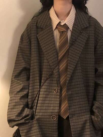 1pc Coffee Striped Unisex Hand-Tied Necktie, Suitable For Casual, Street, School Style, Daily Wear And Gift