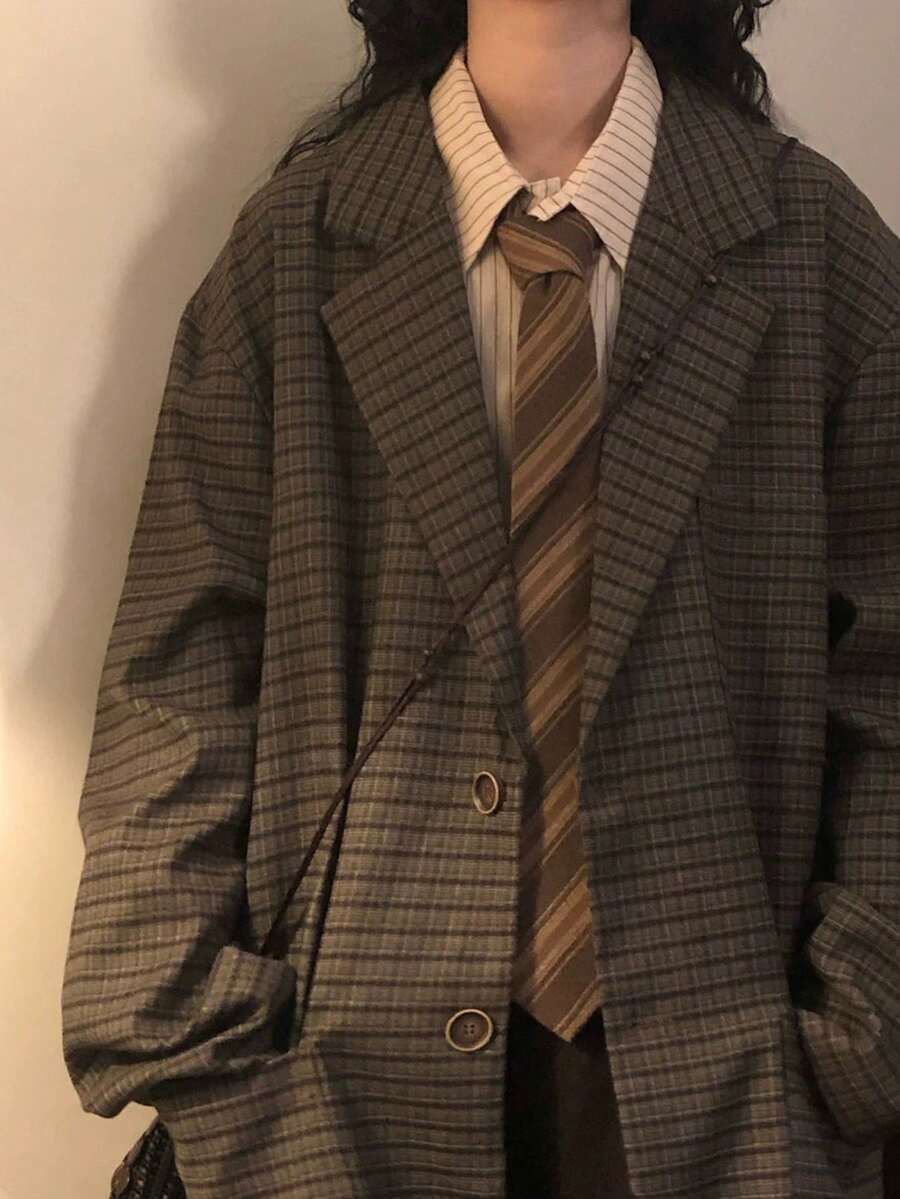 1pc Coffee Striped Unisex Hand-Tied Necktie, Suitable For Casual, Street, School Style, Daily Wear And Gift - Multicolor - View 1