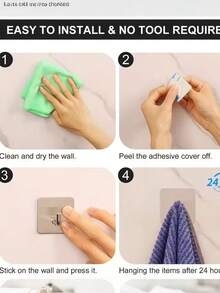 1pc/2pcs/4pcs/6pcs/8pcs/12pcs Heavy Duty Adhesive Hooks, Towel Hooks, Stick On Hooks, Wall Hangers, Waterproof Stainless Steel Sticky Hooks For Bathroom Kitchen Home - Multicolor - View 8