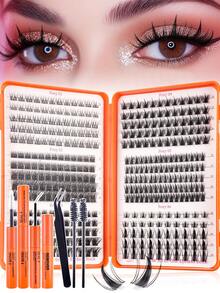 375pcs Eid Lash Clusters Kit - Wispy Natural & Manga Spiky Lash Cluster Invisible Band 8-16mm Eyelash Clusters Kit D Curl Lash Extension Kit WideSpan With Bond And Seal DIY At Home - Burnt Orange - View 15
