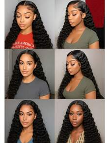180% Density Deep Wave Curly -13x4 HD Transparent Brazilian Lace Front Wig Opening And Closing, Glueless Pre Pull, Swiss Lace, Water Wave, Cut - Natural Black - View 7