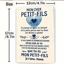 1pc Creative French Grandmother's Greeting Card For Grandson, Bilingual English And French Message - Cute Grandson Heart Design And French Phrases Birthday/Grandfather's Gift Card/Birthday Gift With Envelope - Multicolor - View 2
