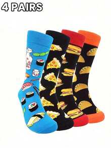 1/4 Pair Delicious Food Print Socks, Comfortable Breathable Mid-Calf Socks, Fun Daily Wear - Multicolor - View 8