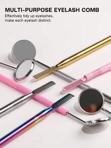 2 Pieces Lash Lift Tool, Professional Eyelash Separator Tool & Lash Mirror, 2 In 1 With Comb Stainless Steel Metal Lash Perm Lift Rods For Eyelash Eyebrow Comb Perming Tinting Curling Extension Supplies(Multi Color) - Multicolor - View 6