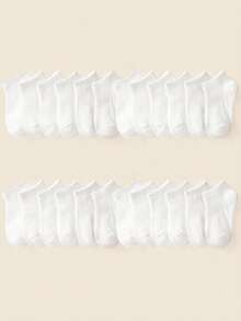 20 Pairs/Set White Children's Socks, Breathable, Comfortable, Versatile And Suitable For School, Including Ankle Socks - White - View 41