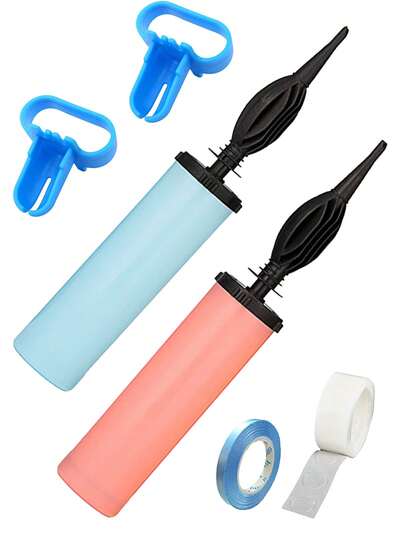 2个手持式双向气球泵，2个气球打结工具，1个气球胶点，1条丝带，派对必备用品，适用于气球游泳圈充气玩具派对装饰