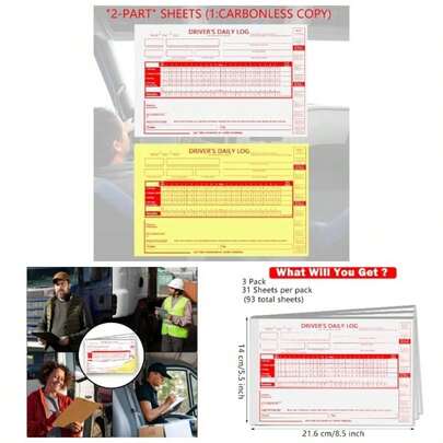 3 Pack Truck Driver Daily Log Book With 8 Day Recap, 8.5x 5.5 Inch 2 - Ply Carbonless Paper Driver Log Books Truckers, 31 Sets Of Forms Per Book