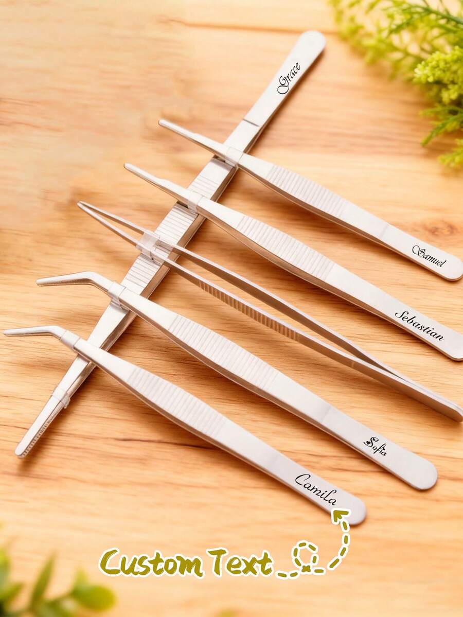 4pcs Personalized Tweezers, Custom Name/Text/Logo Stainless Steel Tweezers, Suitable For Eyebrow Grooming; Professional Stainless Steel Tweezers, Specifically For Eyebrow Grooming, Suitable For Facial Hair, Debris, And Ingrown Hair Removal. Eyebrow Tools, Hair Removal Tools, Facial Hair Removal, Hair Trimmers, Hair Clippers, Hairdressing Supplies, Hairdressing Services, Bags, Storage Boxes, Storage Devices, Hair Accessories. - Silver - View 1