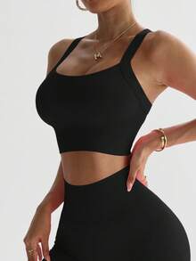 Women Seamless High-Elastic High-Support Sports Bra, Cross-Strap Solid Color Yoga Bra, Soft Comfortable Fitness Tops - 黑色 - 查看 5