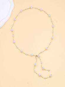 1件不对称珍珠串珠流苏腰链，合金仿珍珠串珠流苏装饰腰带，不对称腰链，复古百搭身体链，适合搭配连衣裙和牛仔裤，女士腰部配饰