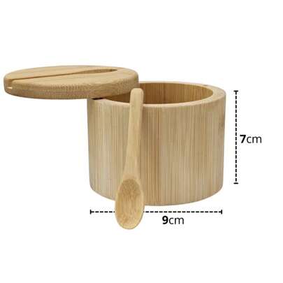 Porta Tempero de Bambu com colher e Tampa giratória
