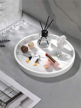 Dressing Table Tray, Perfume Tray, Bathroom Storage, Mirror Storage, Soap Box, Bath And Body Wash Storage, Round Tray Decoration, Suitable For Bathroom, Toilet, Water Tank, Bedroom, Kitchen Countertop, Jewelry Storage, Dressing Table Tray, Candle Aromatherapy, Lotion Bottle, Cosmetics Organizer, Valentine's Day Bathroom Decoration, Desktop Storage Organizer