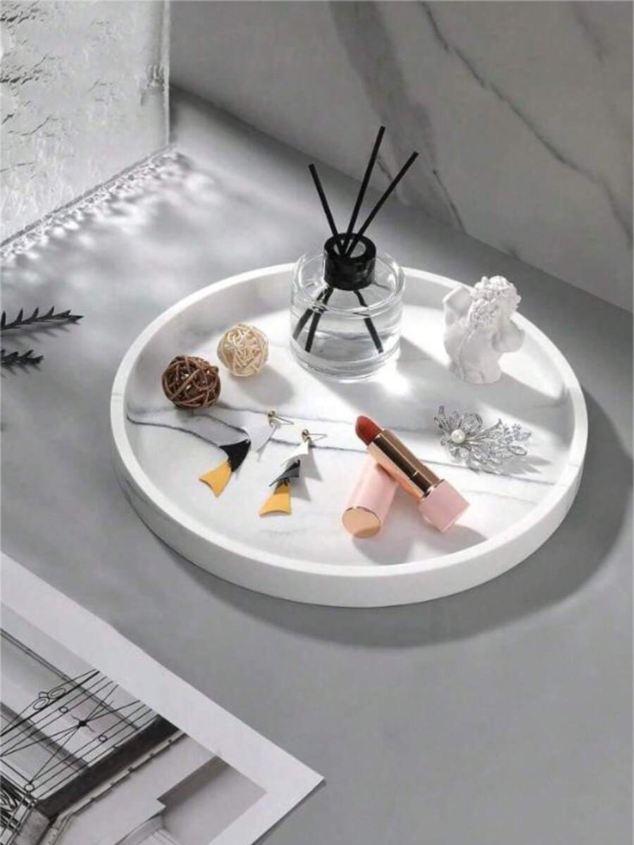 Dressing Table Tray, Perfume Tray, Bathroom Storage, Mirror Storage, Soap Box, Bath And Body Wash Storage, Round Tray Decoration, Suitable For Bathroom, Toilet, Water Tank, Bedroom, Kitchen Countertop, Jewelry Storage, Dressing Table Tray, Candle Aromatherapy, Lotion Bottle, Cosmetics Organizer, Valentine's Day Bathroom Decoration, Desktop Storage Organizer - Multicolor - View 1