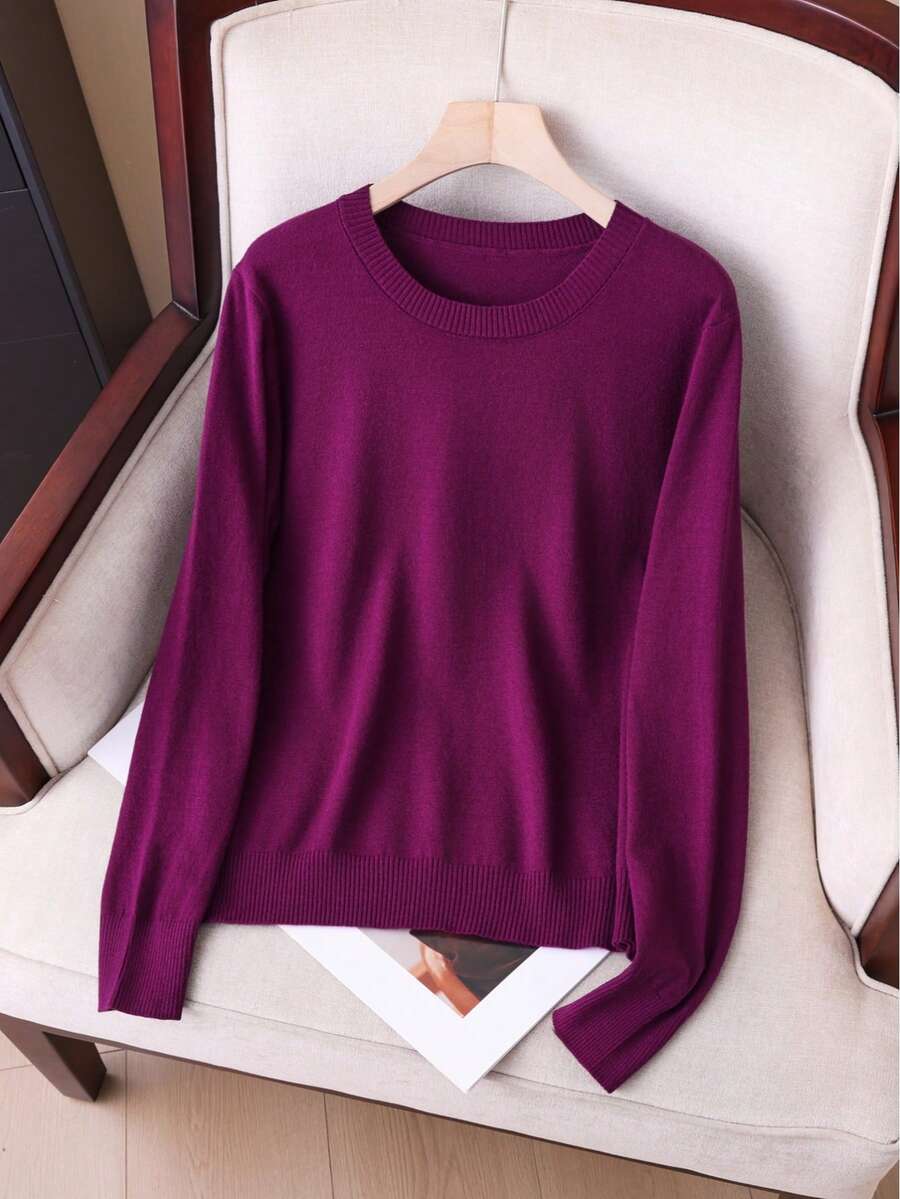 GIGOGOU Pulover tricotat cald pentru femei, mărimi mari, 1XL-4XL, mânecă lungă, toamnă/iarnă - Violet - Vizualizare 1