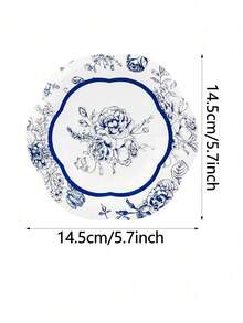 10pcs/20pcs/50pcs 5.5 Inch Blue Floral Paper Plates Blue And White Scalloped Plates Vintage Flower Disposable Cake Dessert Plate For Baby Shower Wedding Birthday Garden Tea Party Decorations - Multicolor - View 2