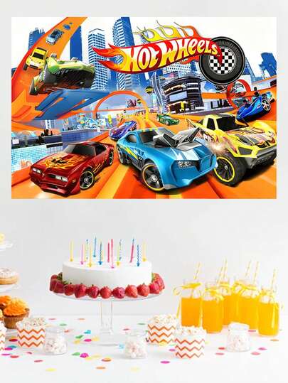 Hot Wheels Fondo de fotografía con diseño de coche de carreras, decoración de fiesta, pancarta, adecuado para fiestas al aire libre, cumpleaños, San Valentín, Ramadán, Año Nuevo y decoraciones de fiesta de cumpleaños