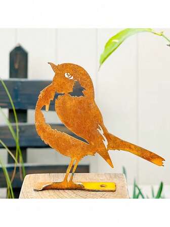 1pc Vintage Rusty Metal Iron Small Bird Garden Fence Decor, Suitable For Farm, Yard, Lawn, Flowerbed, Realistic Bird Decoration To Beautify Your Garden And Repel Pests, Unique Gift For Gardening Lovers