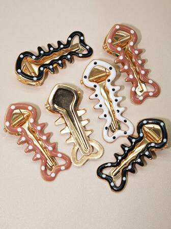 Set de 6 pinzas para el cabello de metal con estampado de lunares y forma de espina de pescado, pinzas lindas para el flequillo, accesorios de cabello versátiles, pinzas de cocodrilo, pinzas de garra, pasadores de cabello, barrettes