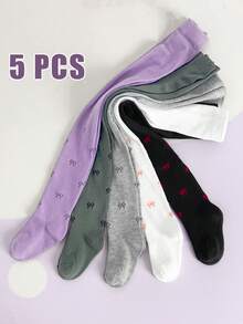 5 Pcs Kids Tights Year-Round Comfort Solid Baby Toddler Leggings Socks – Children Girl Tights For School, Play & Layering Simple Solid Color Style - Multicolor - View 18