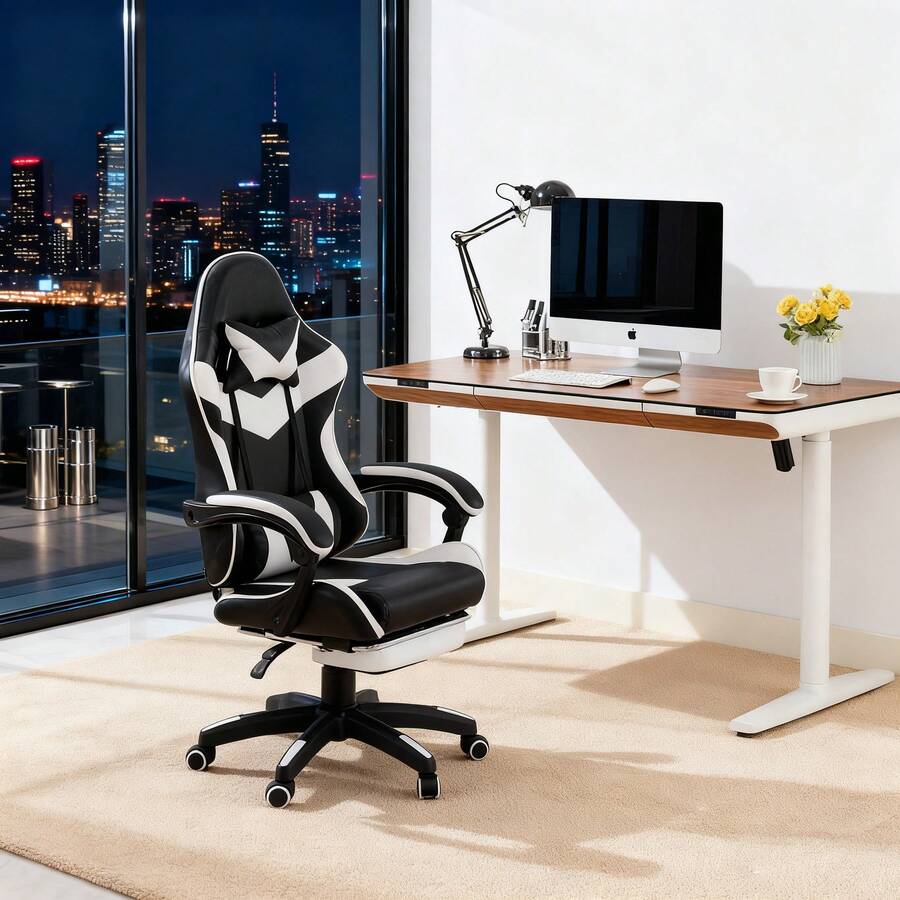 Gaming Chairs - White+Black + Upholstered + Foam - View 1