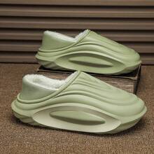 Pantufas casuais de pelúcia com forro térmico para homens, outono/inverno 2025, quentes, grossas, com bico fechado, para casais. - Verde - Ver 9