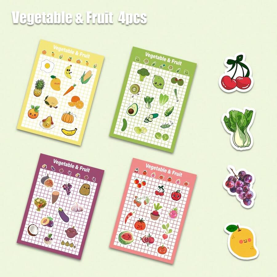 1 Pack Of 4 Cute Vegetables And Fruits Stickers Suitable For Decorating Luggage, Skateboards, Helmets, Making Accounts, Phone Cases, Cup - Multicolor - View 1