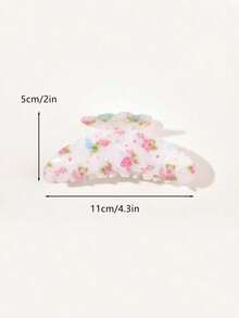 1 PC Retro Floral Printed Acetate Wave Design Large Hair Claw, Vintage Countryside Style For Ponytail, Spring/Summer Claw Clips Hair Clips Hair Jaw Clip Hair Clamps Hair Clutch Hair Catcher Clip Fall Winter Hair Accessories For Women For Vacation Outfits Woman Flower Hair Clip - 彩色 - 查看 2